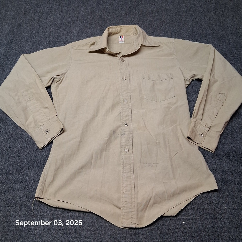 Vintage Flying Cross De Luxe Poplin Shirt SZ Medium Khaki Long Sleeve Sanforized